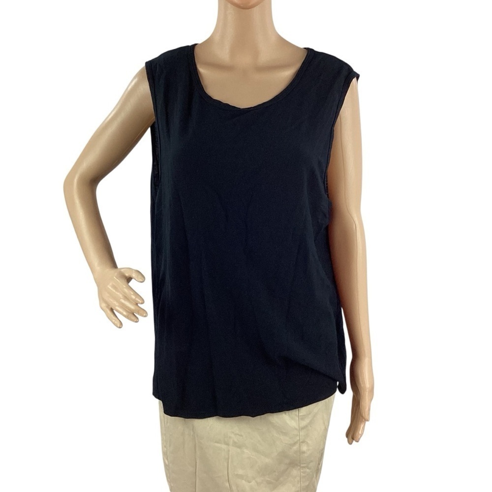 Eileen Fisher Stretch Jersey Scoop Neck Shell Tank Black Size M